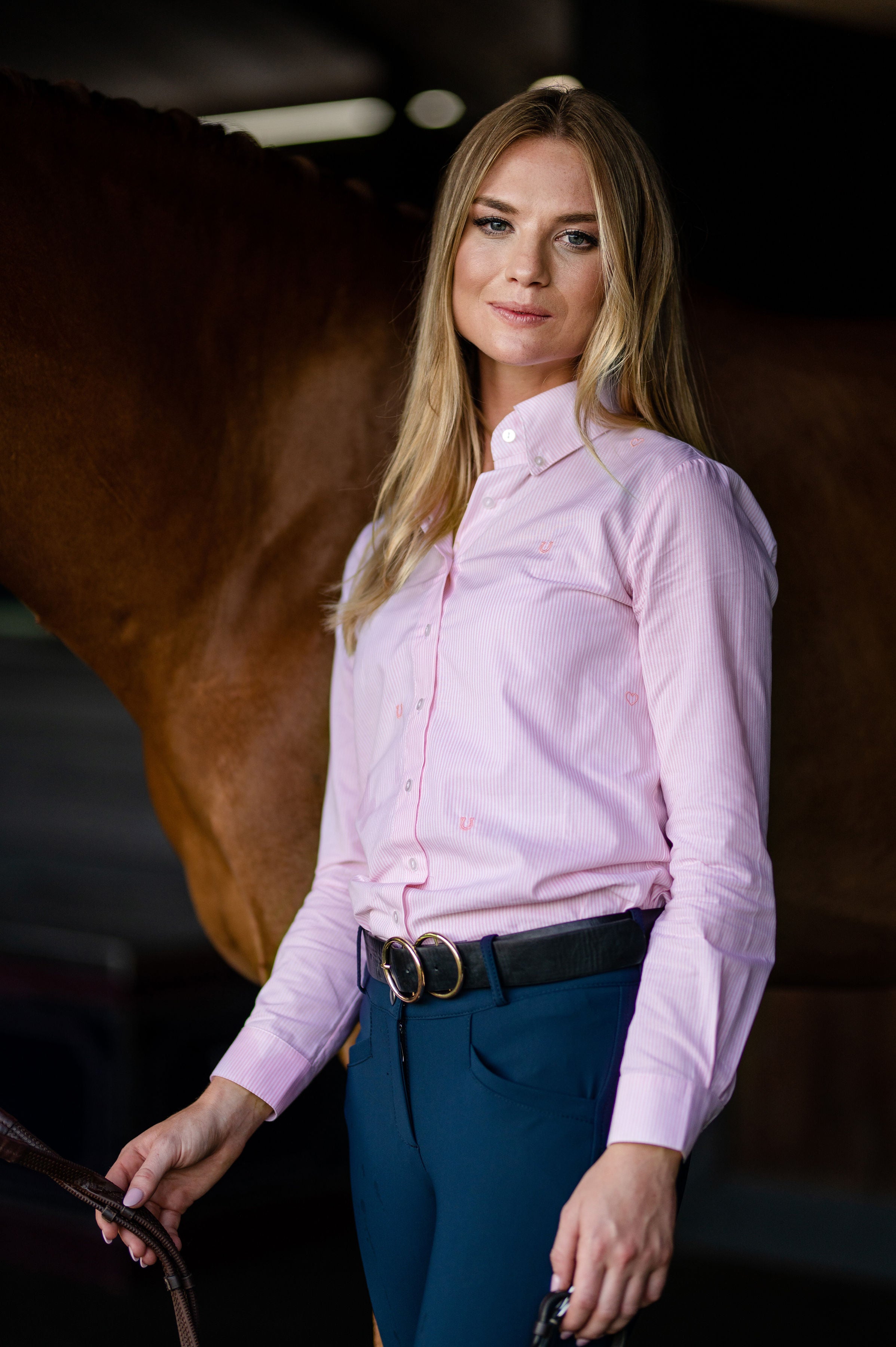 "Love to Ride" Equestrian Button Down Shirt (baby pink)