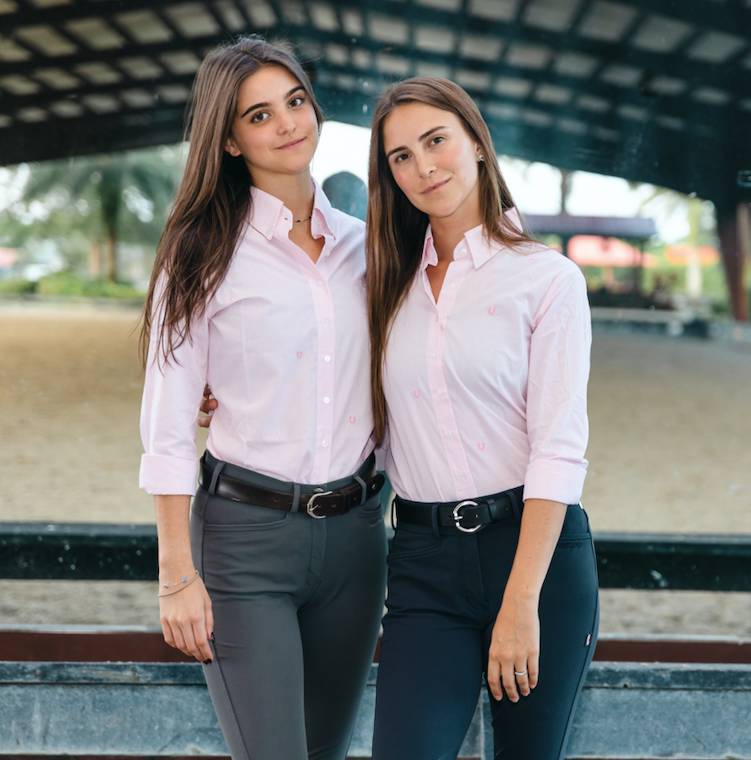 "Love to Ride" Equestrian Button Down Shirt (baby pink)